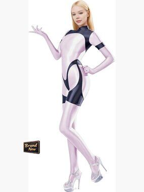 Shiny Two-Tone Catsuit Long Sleeve Footed Leotard with Zips